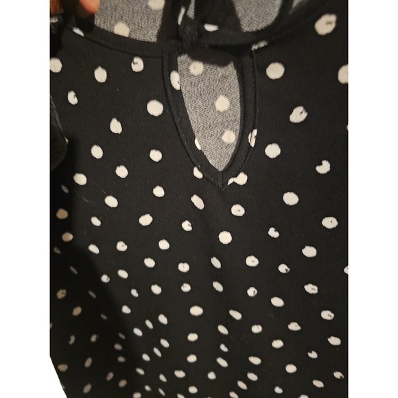 Adrienne Vittadini Women's Polka Dot Keyhole Blouse Large Black - Picture 4 of 6